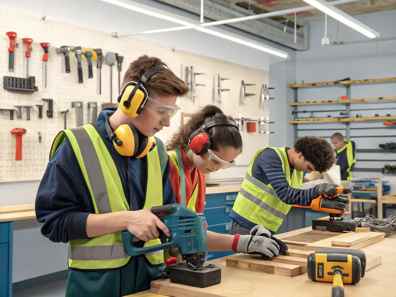 A vibrant image capturing participants engaged in a hands-on workshop, learning about classic car restoration techniques, with tools and car parts visible in the foreground.